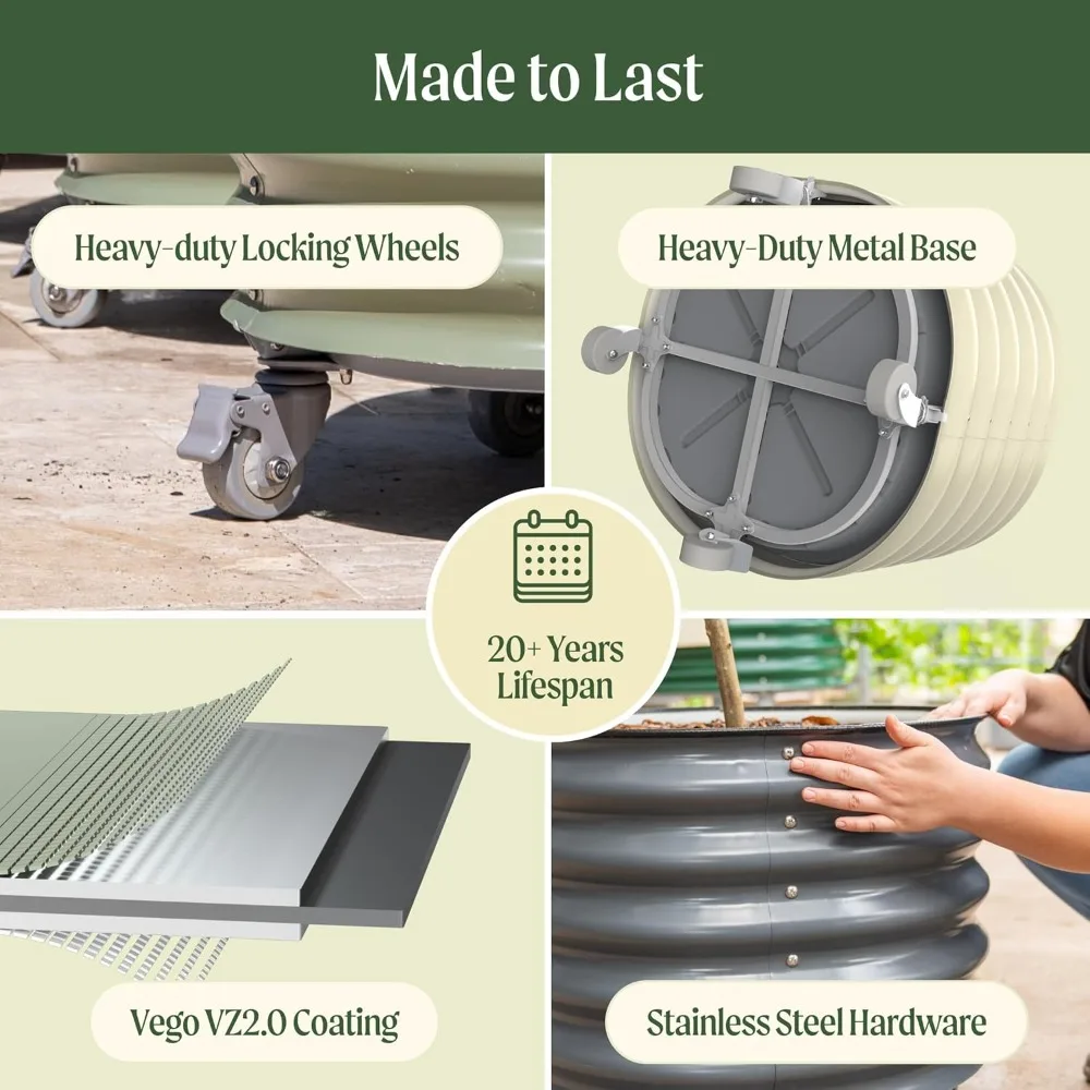 

Rolling Metal Citrus Tree Planter, Self-Watering Round Large Pot for Growing Trees Tomatoes Vegetables and Flowers, Customized