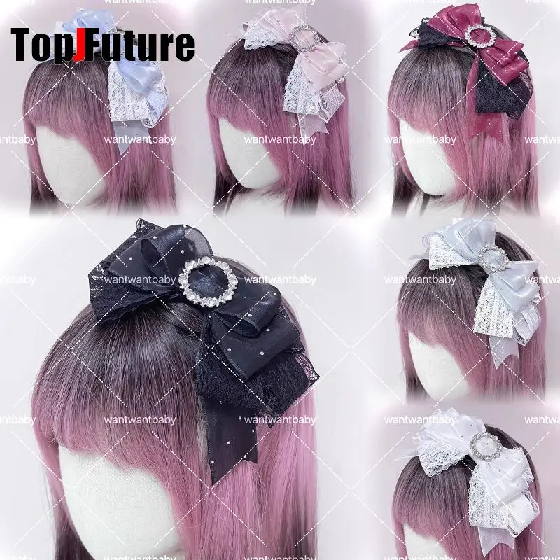 

Women Harajuku Y2K Girl Gothic Lolita Rhinestone Lace Bow Headband Hair Hoops Subculture Punk Headwear Hair Accessories