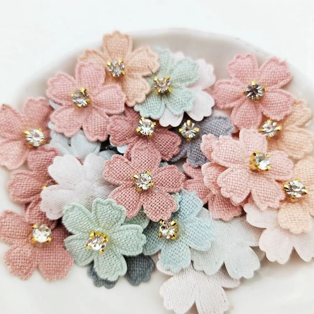 50pcs Flower With Rhinestone Applique For Clothes Hat Sewing Patches DIY Headwear Hair Clips Bow Decor Accessories