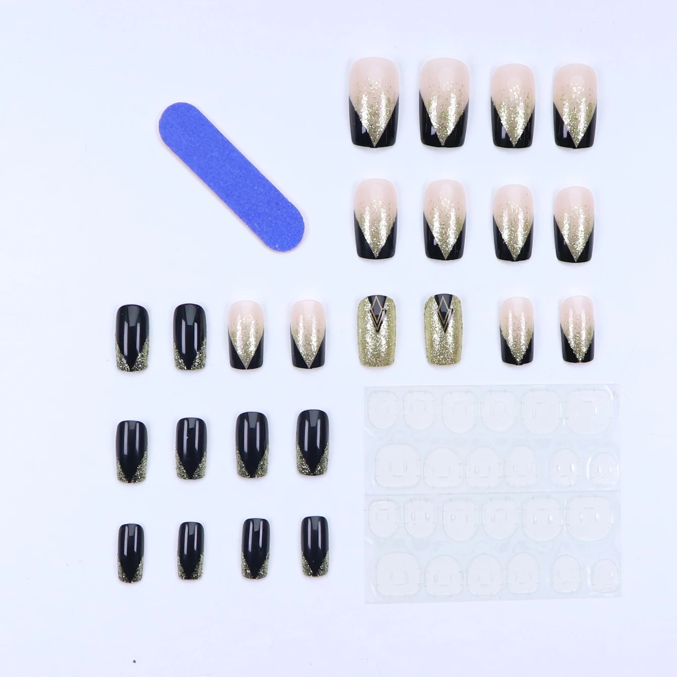 24 pièces d'ongles français courts avec 1 gelée et 1 lime à ongles