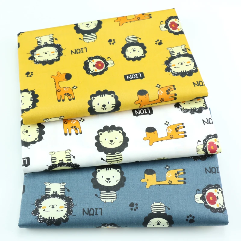 160x50cm Cartoon Lion Giraffe Printed Twill Cotton Fabric Making Baby Quilt Bed Sheet  Cover Cloth