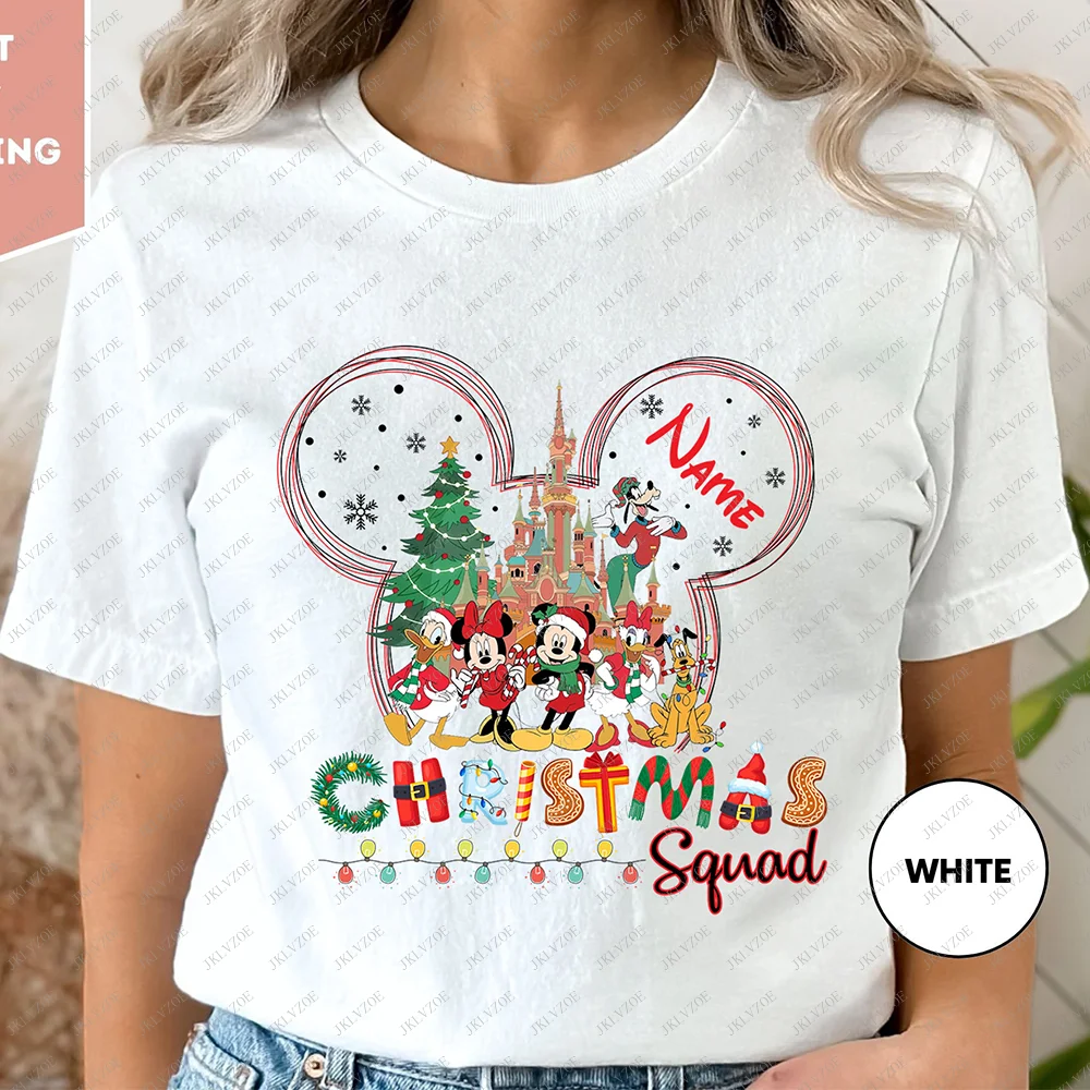 Comfort Colors Vintage Mickey Minnie Disney Girls Tops Cotton Shirt Disney Christmas Tee Tree Merry Party Gift Retro World Shirt