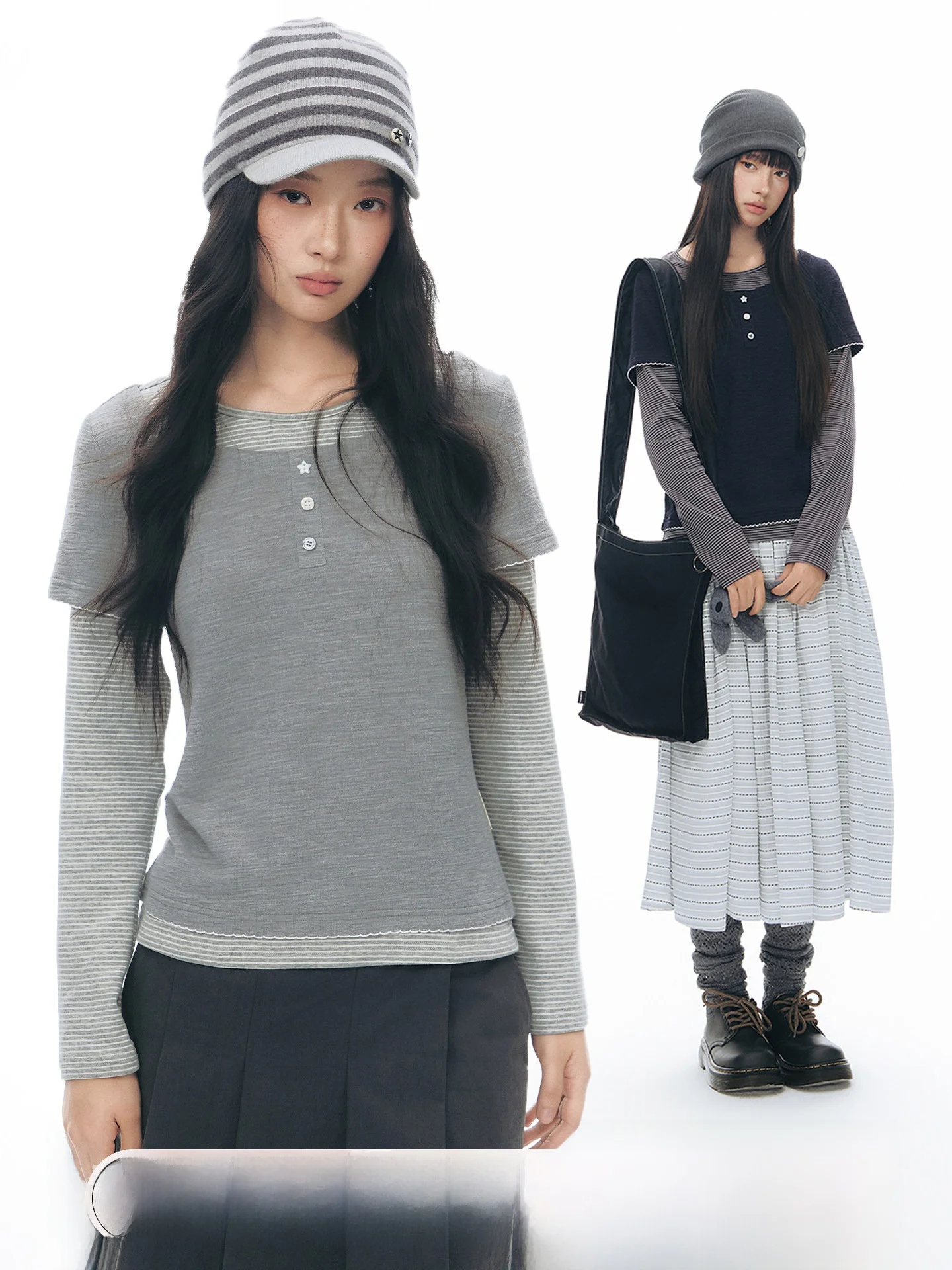 

NAPSNAPS Оригинальная женская трикотажная футболка с воротником-хенли и длинным рукавом, новая весенняя модель с круглым вырезом, в стиле колор-блок, повседневная, свободного кроя