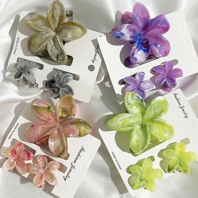 

3pcs/set Sweet Flower Colroful Gradient Hair Claws Ponytail Clip Clamp Barrettes Crab Hairpins For Women Beach Hair Accessories