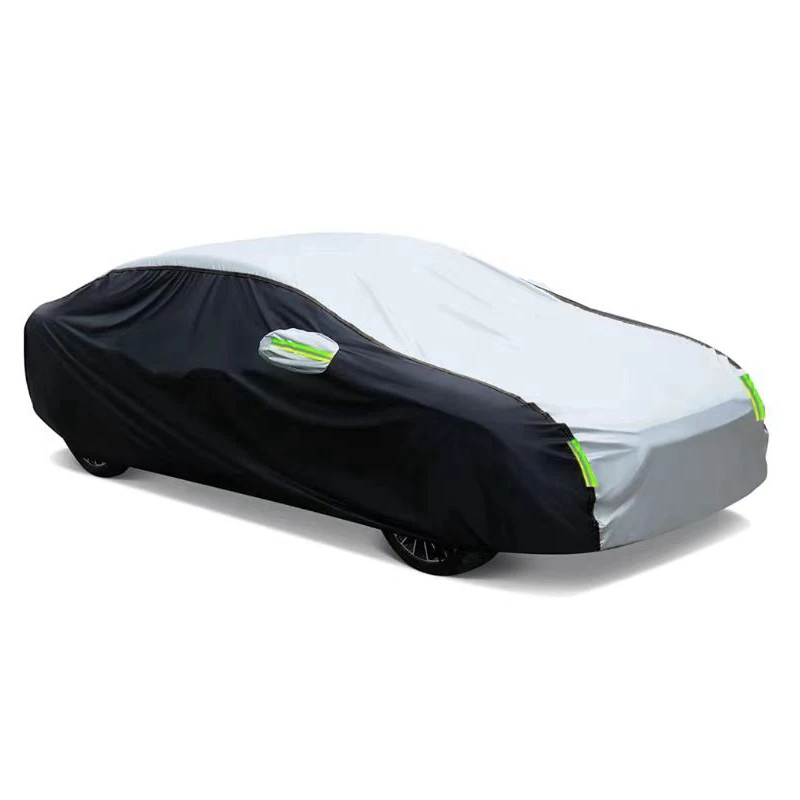 Car Exterior Double Color Cover Sunshade Dustproof Protection with Reflective Strips Universal for Hatchback Sedan SUV