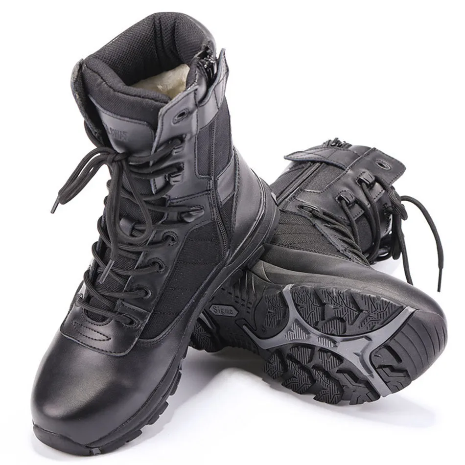 Winter Fleece Warm High-upper Desert Combat Military Shoes Men Women Lace-Up Side Zip Wool Breathable Rubber Sole Police Boots