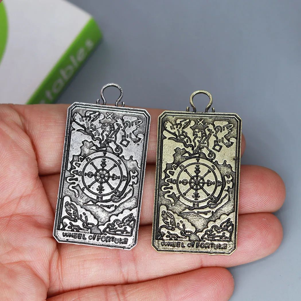 3Pcs/lot Wheel Of Fortune Tarot Card Charm Pendant For DIY Necklace Handmade Jewelry Making