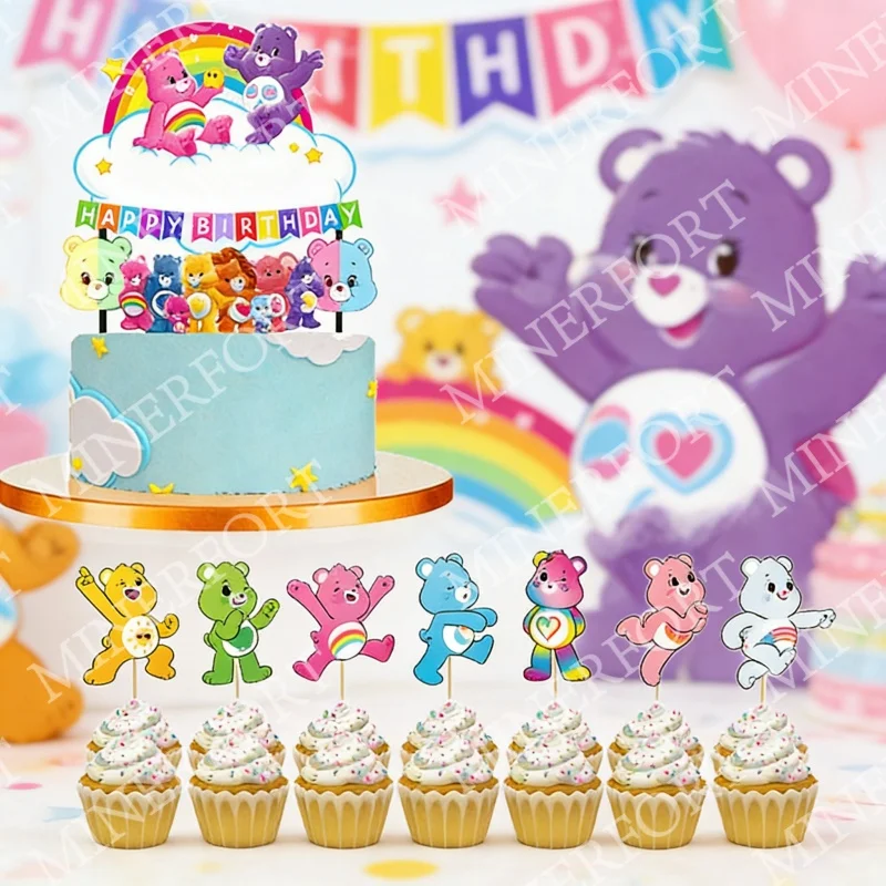 Adorno de dibujos animados de los Ositos Cariñositos para cupcakes y pasteles, ideal para cumpleaños, bodas, baby showers, festivales, picnics, reuniones y decoración de fiestas.
