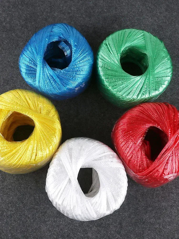 5 Rolls Wear-resistant Plastic Glass Rope Packaging Tearing Binding Ropes Woven Bag Packaging Blue White and Red Strapping Tape