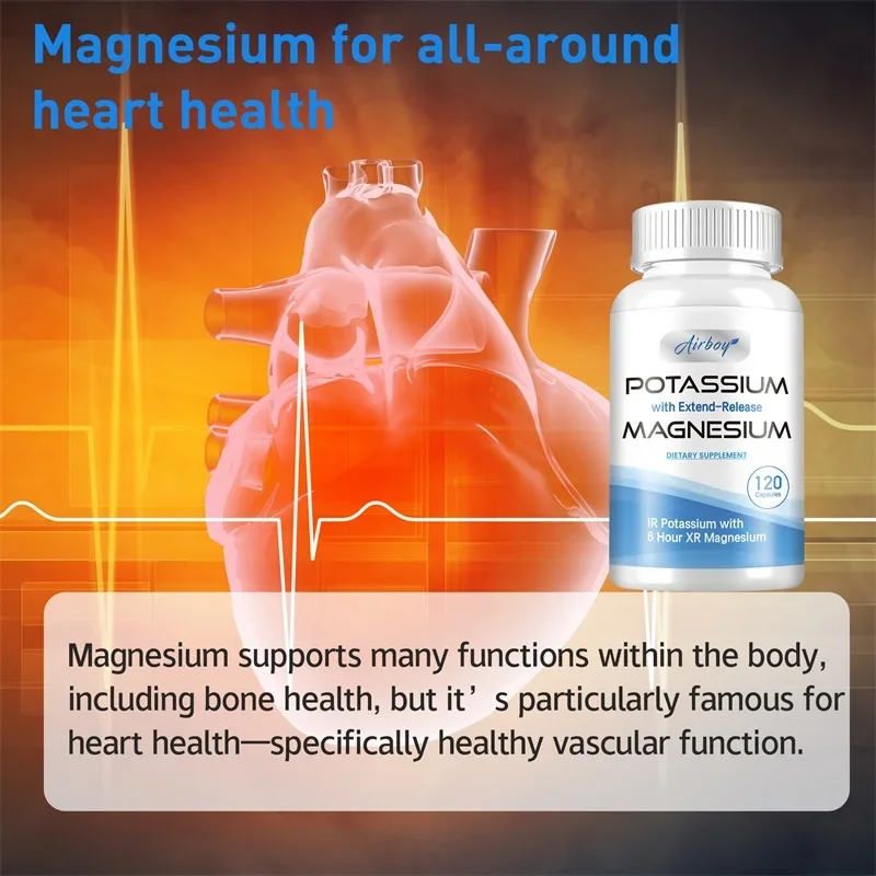 Potassium with Extend-Release Magnesium - for Heart Health, Blood Pressure Support, Improve Blood Circulation - Non-GMO