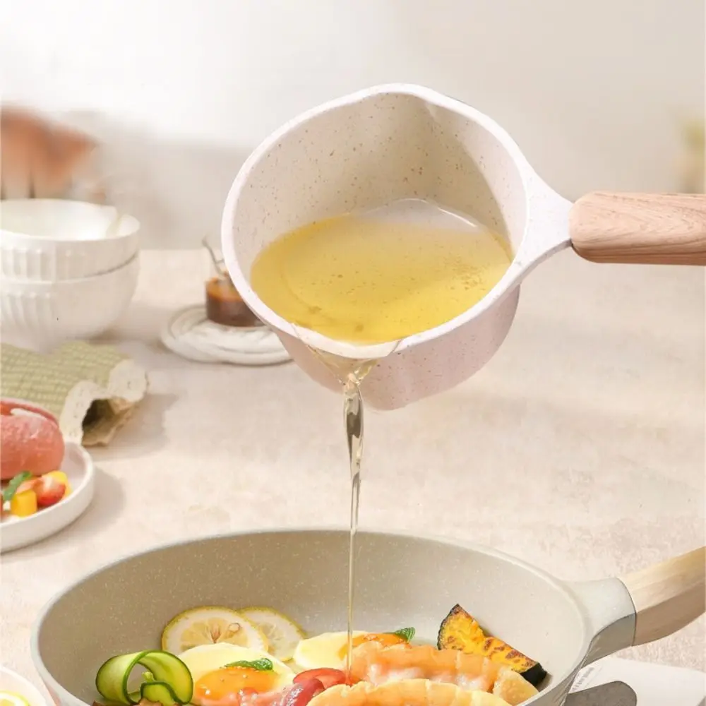 Mini Maifan Stone Skillet Cookware Non-stick Wood Handle Milk Pot with Scale Oil Splashing Pot