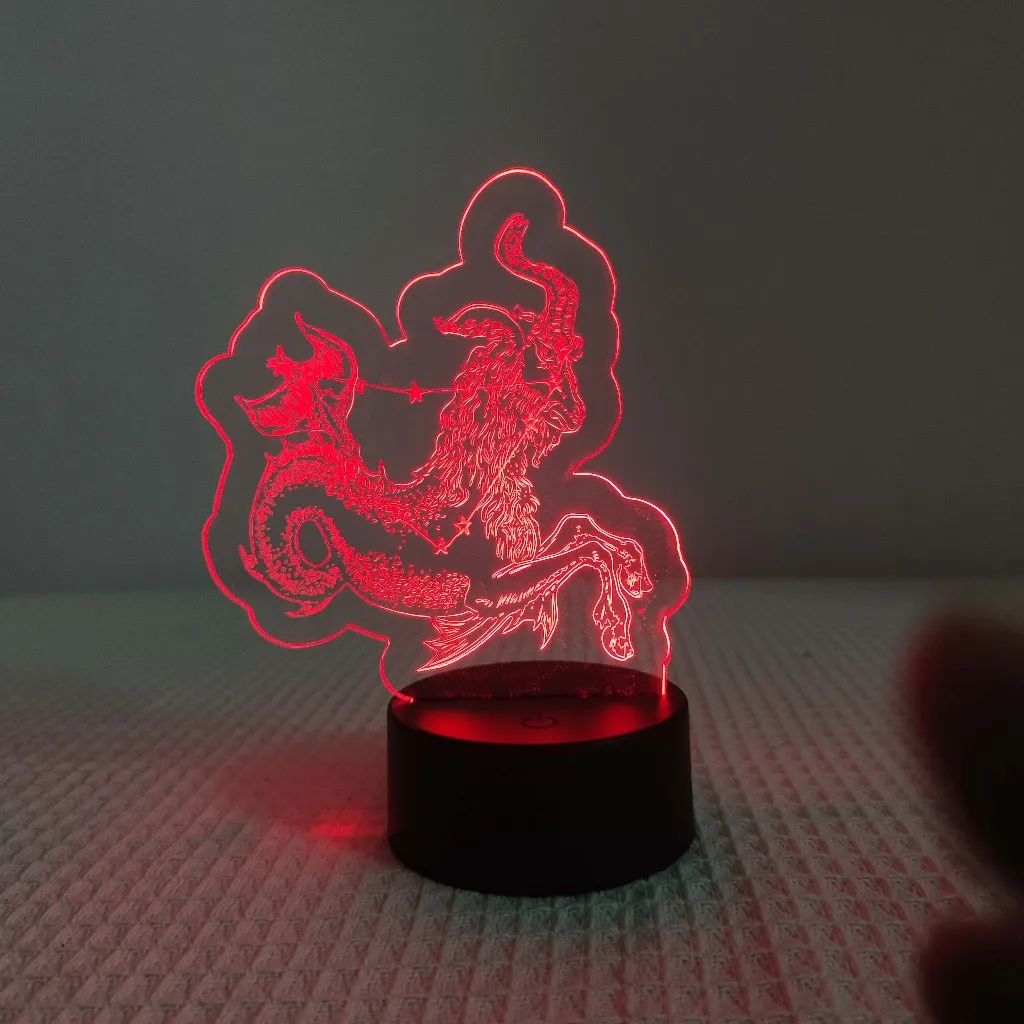 Capricorn  Zodiac Night Light - Acrylic, 7 Colors, Bedroom Deco & Birthday Gift