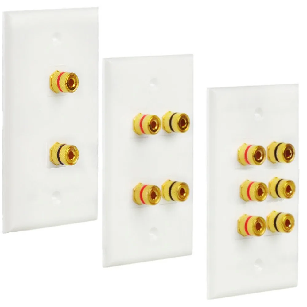 Speaker Wall Plate Banana Binding Posts Keystone Jack Insert with Black & Red Rings, Screw Type Audio Speaker Keystone 70 * 115