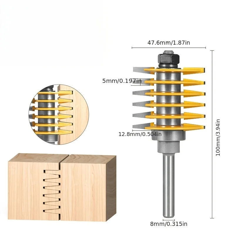 2Pcs 8mm Shank Finger Joint Router Bits w/ Collet Adapter - For Panel & Edge Joining, Woodworking Tools