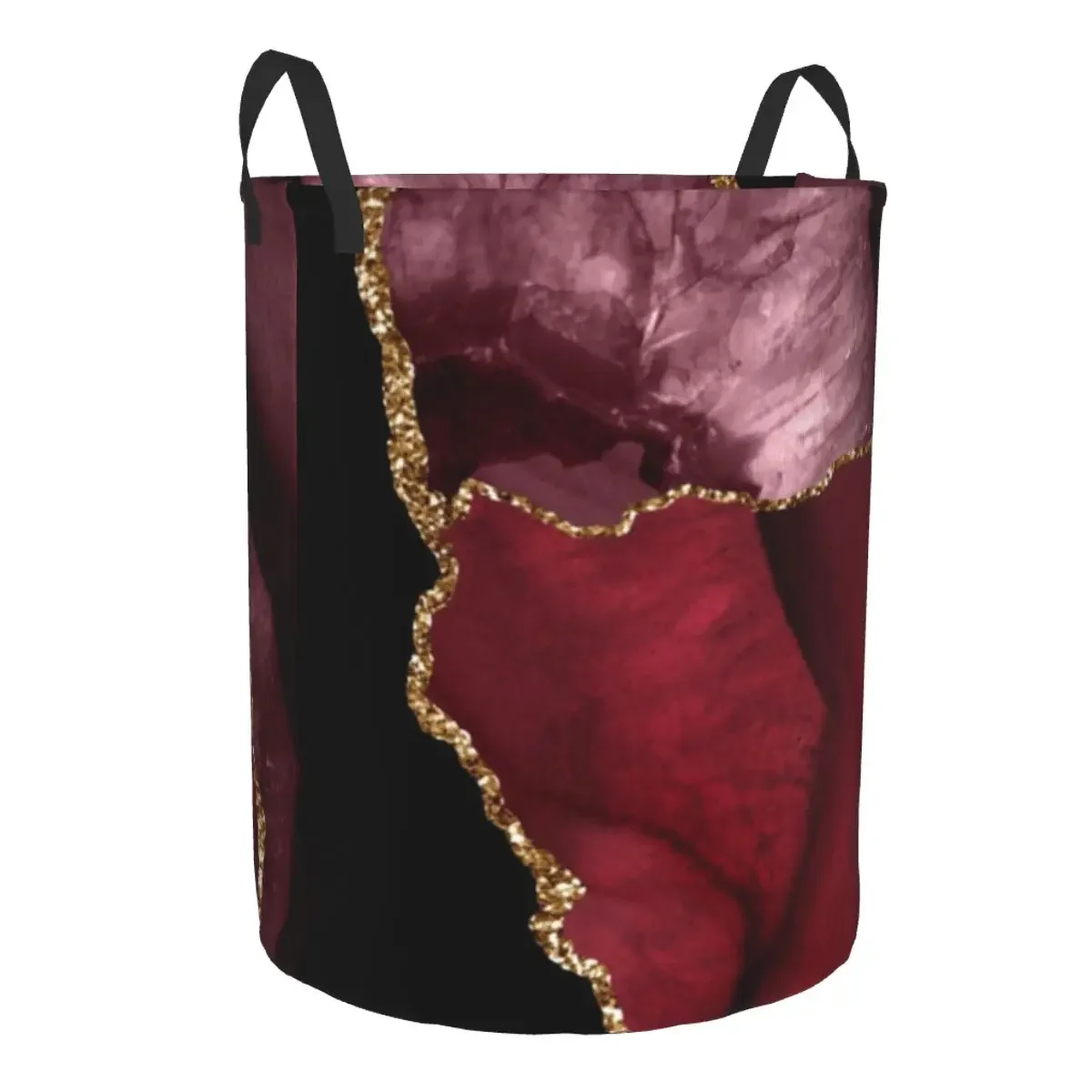 Burgundy Gold Agate Texture Laundry Hamper Large Storage Basket Geometric Abstract Girls Boys Toy Organizer