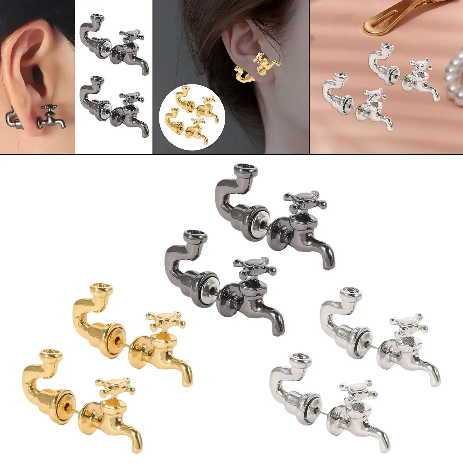 Faucet Stud Earrings Costume Accessories Abstract Funny Punk Front Back Earrings for Club Men Women Girls Anniversary Party