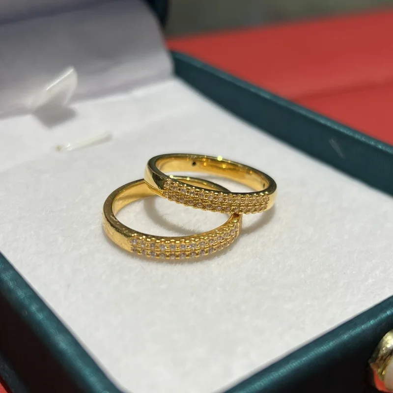 

Shining Real 18k Gold Double Row Ring for Woman High-quality Luxury AU750 Ring Party Banquet Fine Jewelry