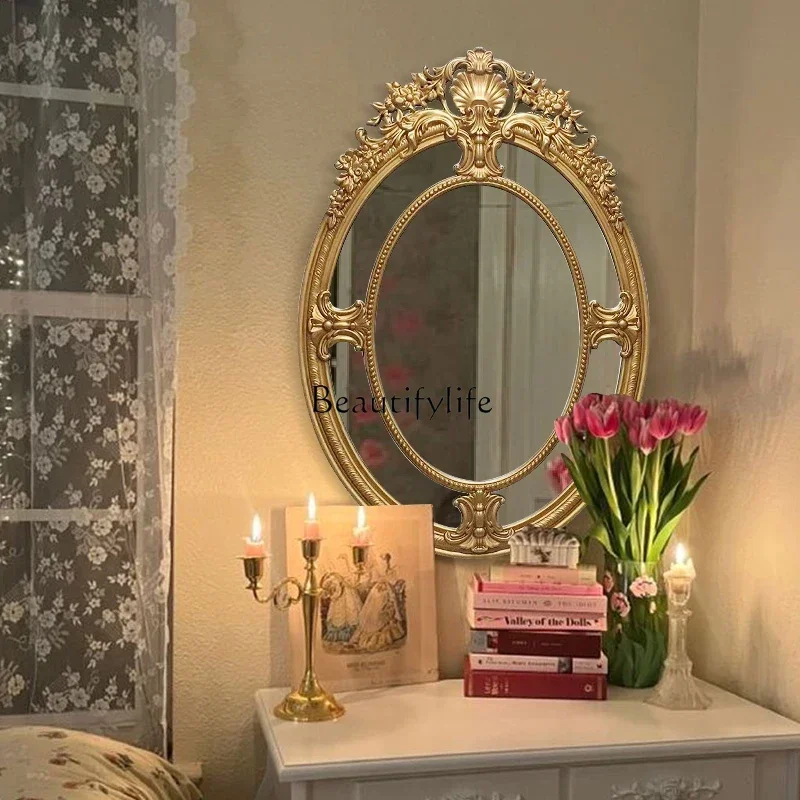 01French retro bathroom vanity mirror, American fireplace, classical entrance, European wall-mounted decorative mirror