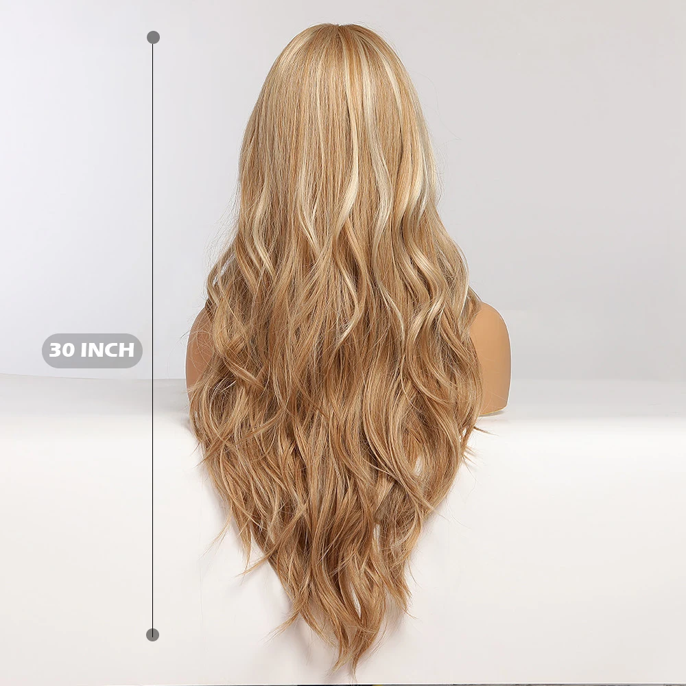 EASIHAIR Golden Highlight Blonde długie faliste peruki syntetyczne część środkowa naturalne włosy dla kobiet codzienna impreza włókna termoodporne