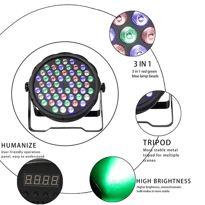 LED Flat Par 54x3W RGB Color Lighting Strobe DMX Controller