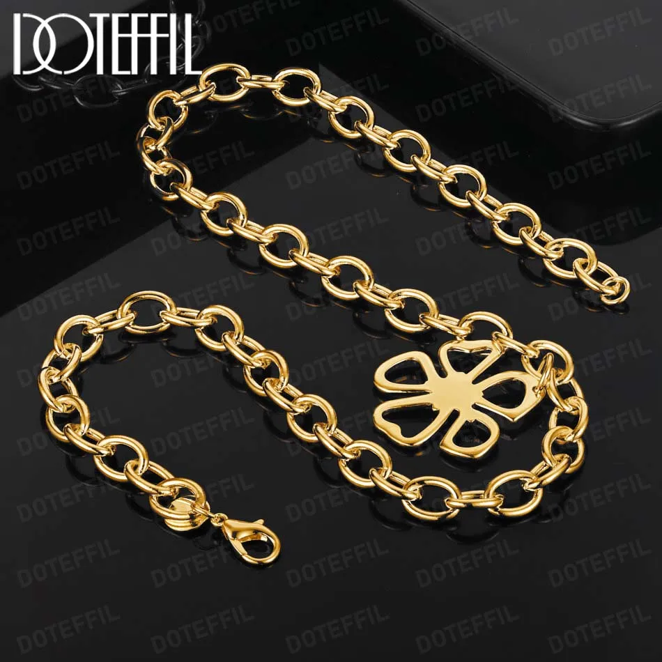 DOTEFFIL 18K Gold 18 Inch Chain Flower Pendant Necklace For Woman Wedding Engagement Fashion Jewelry