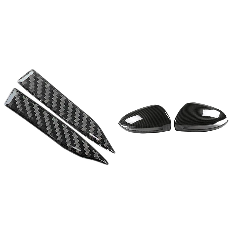 2 Pcs Anti-Scratch Trim Sticker, Anti-Collision Strip & 2 Pcs Carbon Fiber ABS Side Rear View Mirror Cover Trim