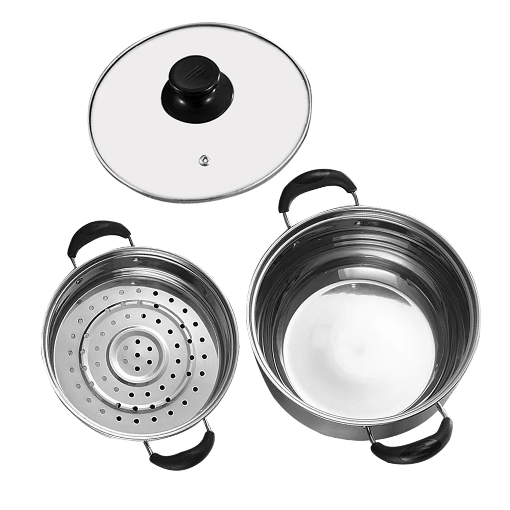 

Stainless Steel Milk Pot Set 20cm Soup Pan Steamer Basket for Cooking Food Easy Cleaning Reusable