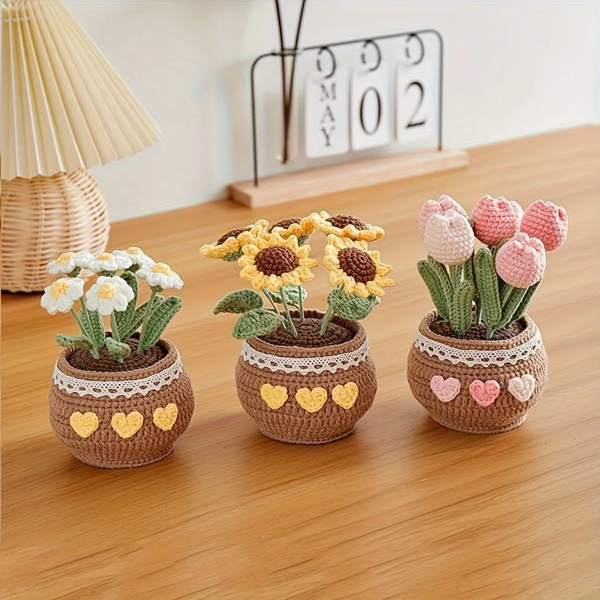Handmade Crochet Lucky Tulip Potted Plant Car Dashboard Decoration - Eternal Floral Car Interior Home Decor.Labubo.