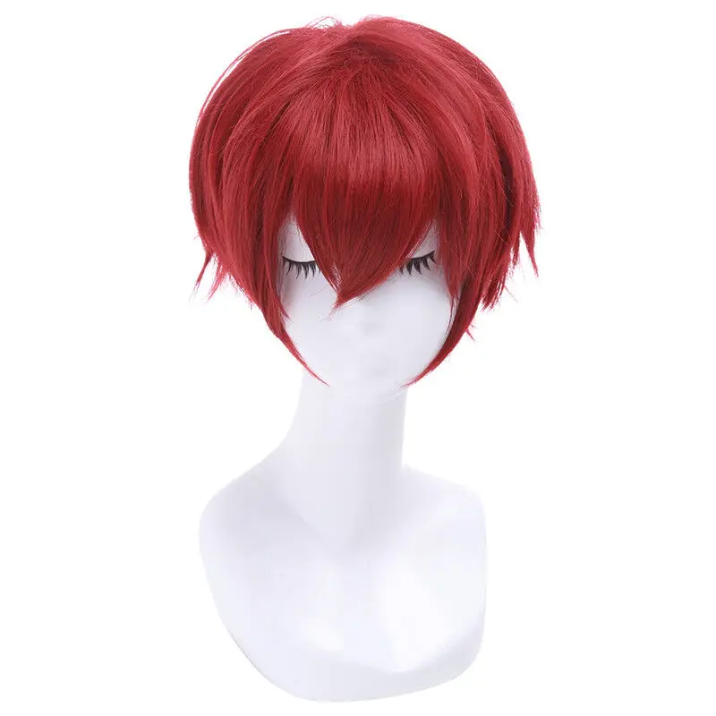 Ranma1/2 Ranma Short Straight Dark Red Cosplay Wig Braided Hair Wigs Unisex