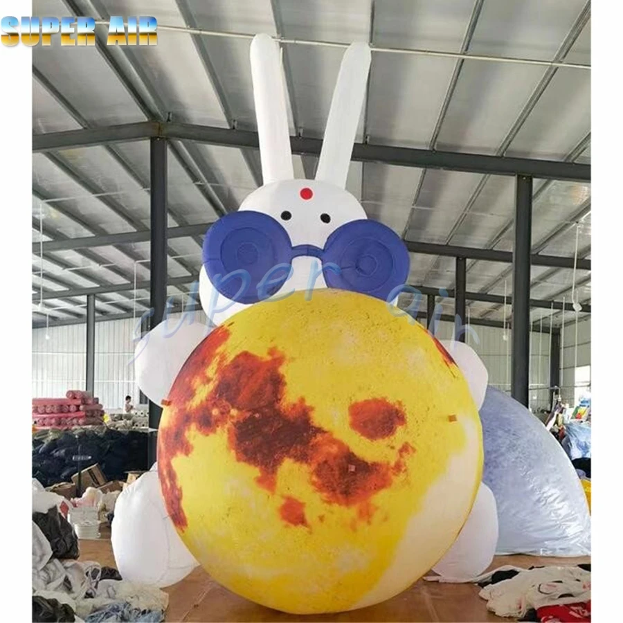 Pretty outdoor inflatable moon planet model toys inflatable rabbit hug moon for decoration