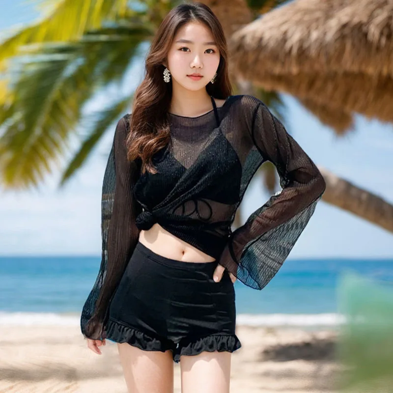 Summer Swimming Swimwear Set for Women Vacation Beach Sun-Proof Shorts Swimsuit Sexy Bikini Beachwear Swimsuits 3-Piece Set