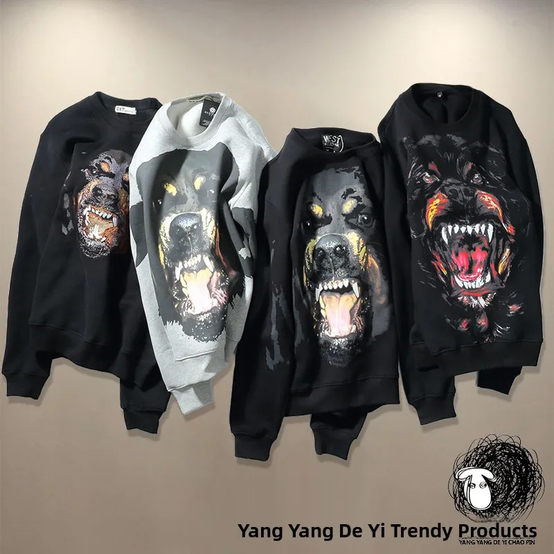 

Худи для пар из хлопка, осенне-зимняя мужская толстовка в стиле стритвир, хип-хоп, с принтом головы собаки GVC, молодежная повседневная толстовка с круглым вырезом