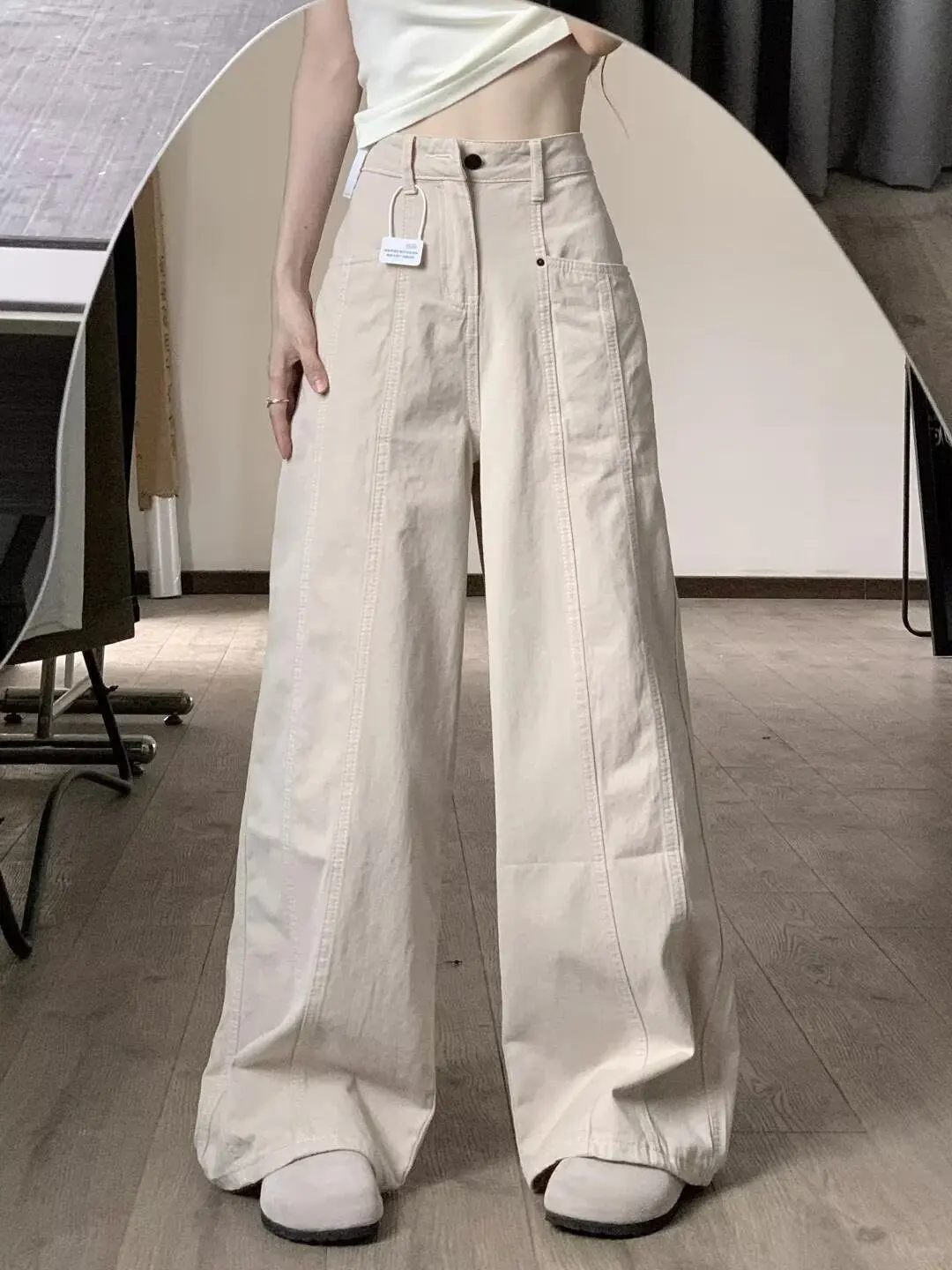 بنطلونات taille haute marron à jambes كبيرة صب فام ، كوبيه كاميرا ، كوبيه درويت ، نمط نوفو ، Vêtements de trabajo aminciss