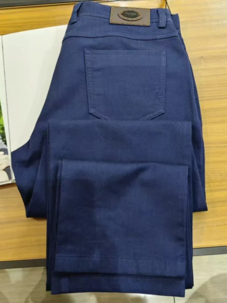 

Classic Denim Blue Casual Pants for Men Business Casual Style Spring Summer New Arrival Straight Leg Zipper mid High Waist