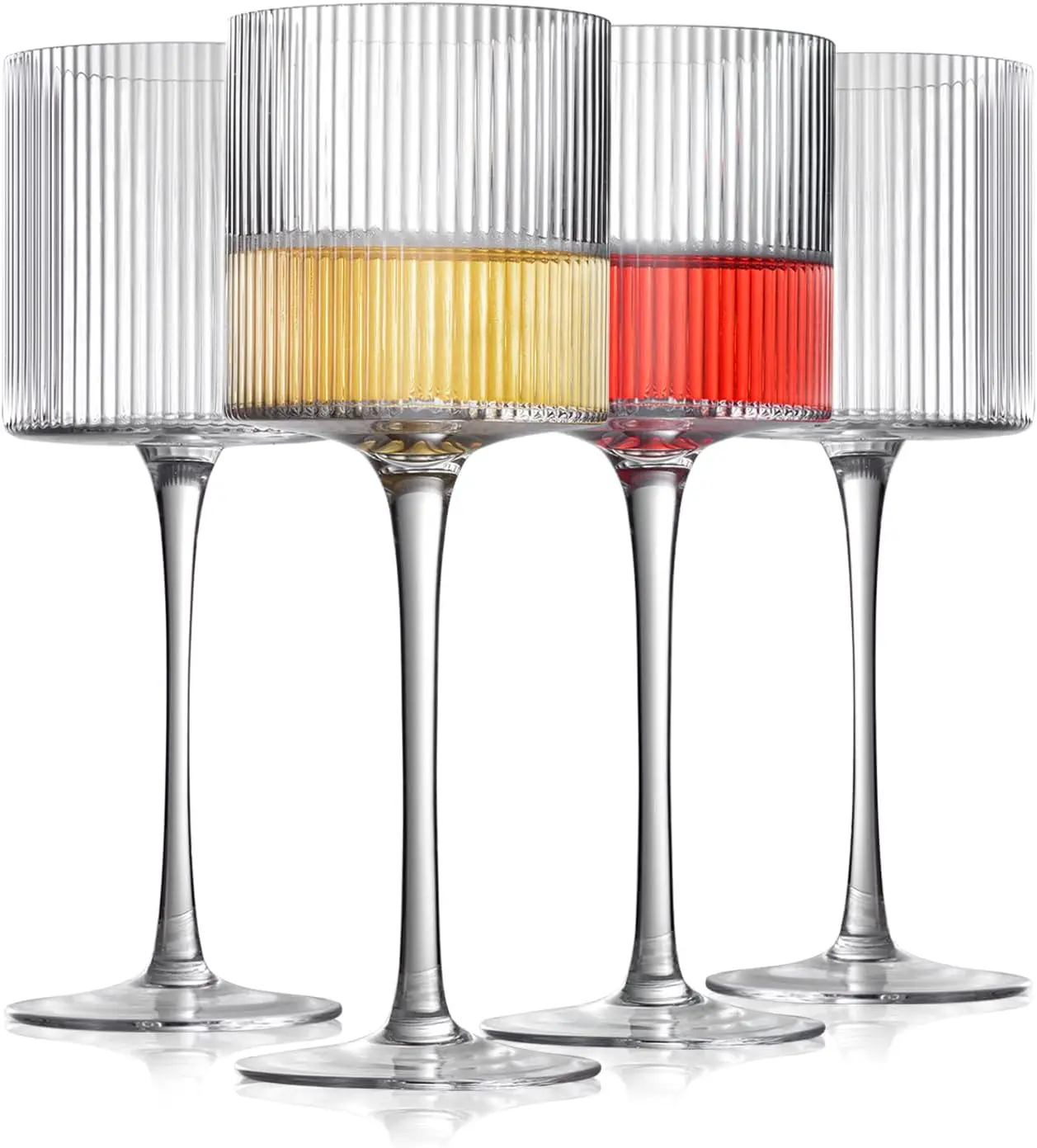 

Square Wine Glasses Set of 4, Elegant Ribbed Design Wine Glasses 12.5oz, Long Stem Unique Modern