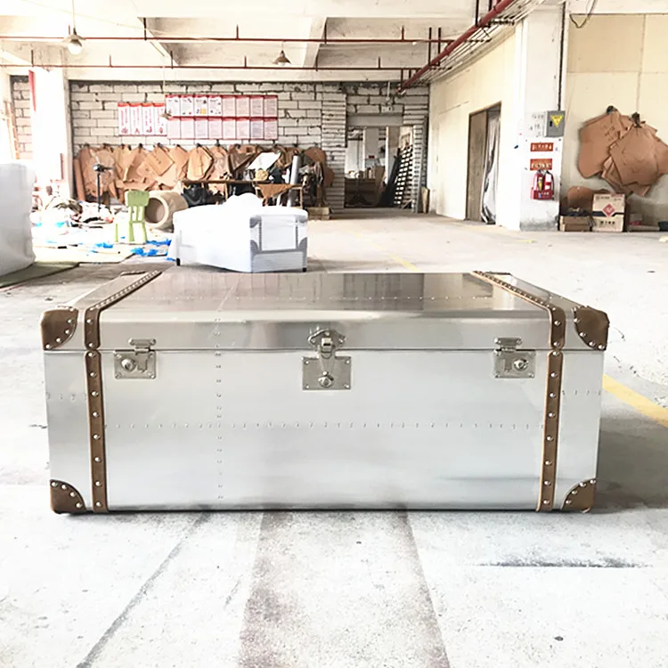 American country loft industrial style living room personalized rivets aluminum leather retro coffee table storage leather case