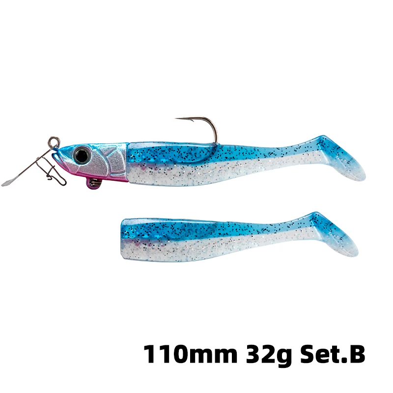 TSURINOYA Zoutwaterhengelsport Aas T-Tail Soft Worm Set FLUTTER 110mm 32g Lange Werpafstand Voor Zeebaars Zeezoutvis Met Driehaak