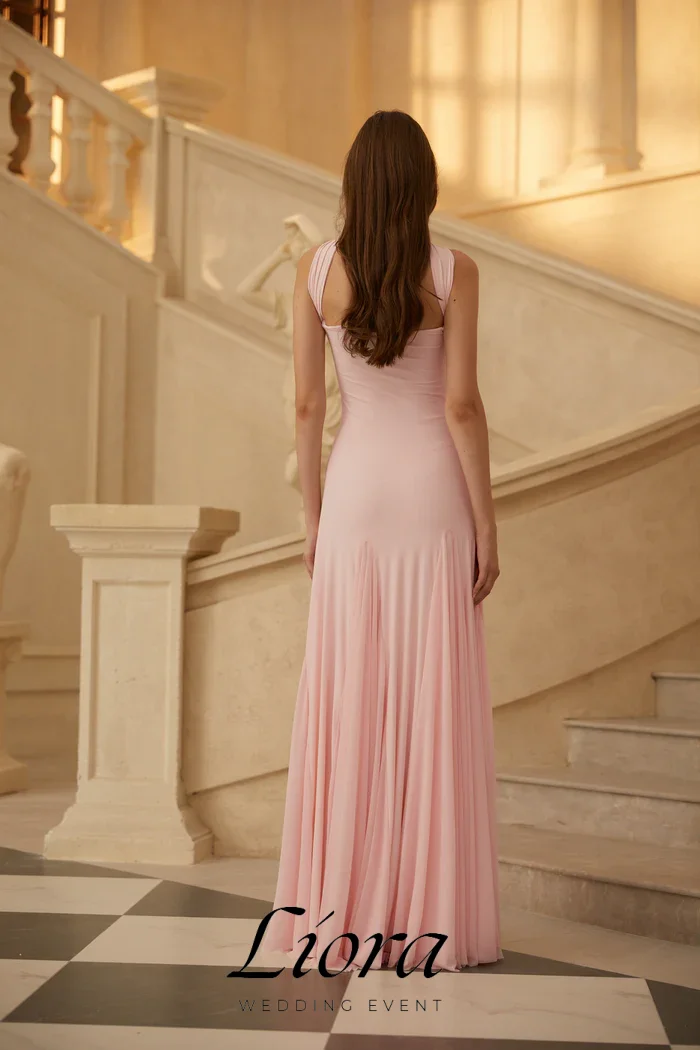 Liora Customized  Pink Flowing Evening Dress Sleeveless Party Dress Draped vestidos de fiesta Fishtail Sweep Train Prom Gowns