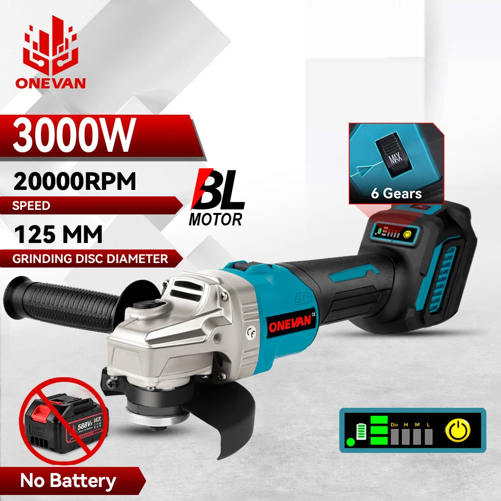 

ONEVAN 6 Speed 125mm Brushless Angle Grinder Compatible Cordless Polishing Grinding Perfect Cutting Tool For 21V 18V Battery