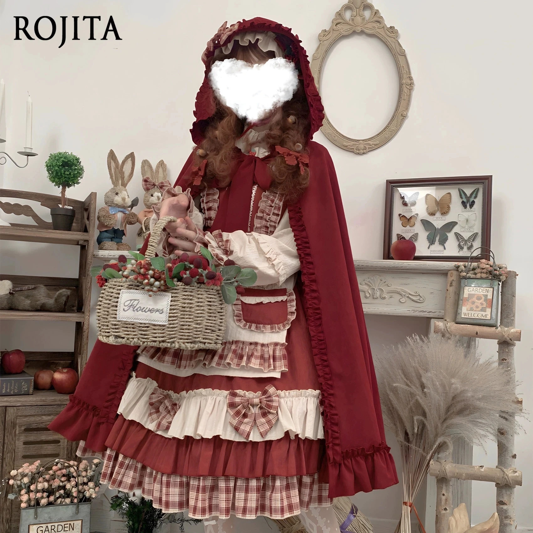 

Berry Girl Lolita Dress Little Red Riding Hood Cape Cloak Spring Autumn Long Sleeve Christmas Wine Red Lolita Dress Red