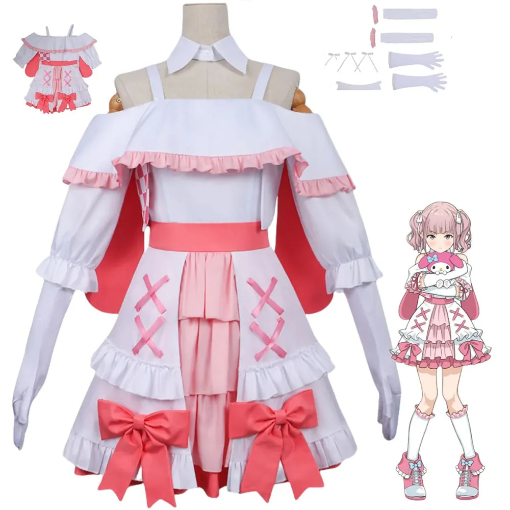 Disfraz de Anime Girls Band Cry Hina, disfraz de Lolita para mujer adulta, bonito vestido de princesa Kawai rosa y blanco, traje de mascarada de Navidad