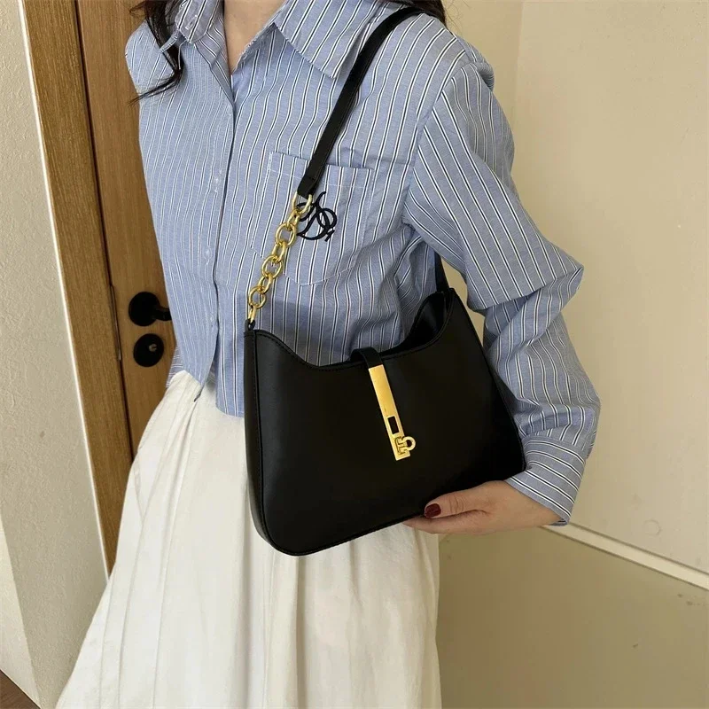 Luksusowa torba na ramię ze skóry PU dla kobiet Casual Solid Color Design Handbags Brand Purse 2024 Fashion Shopper Clutch Women Bags