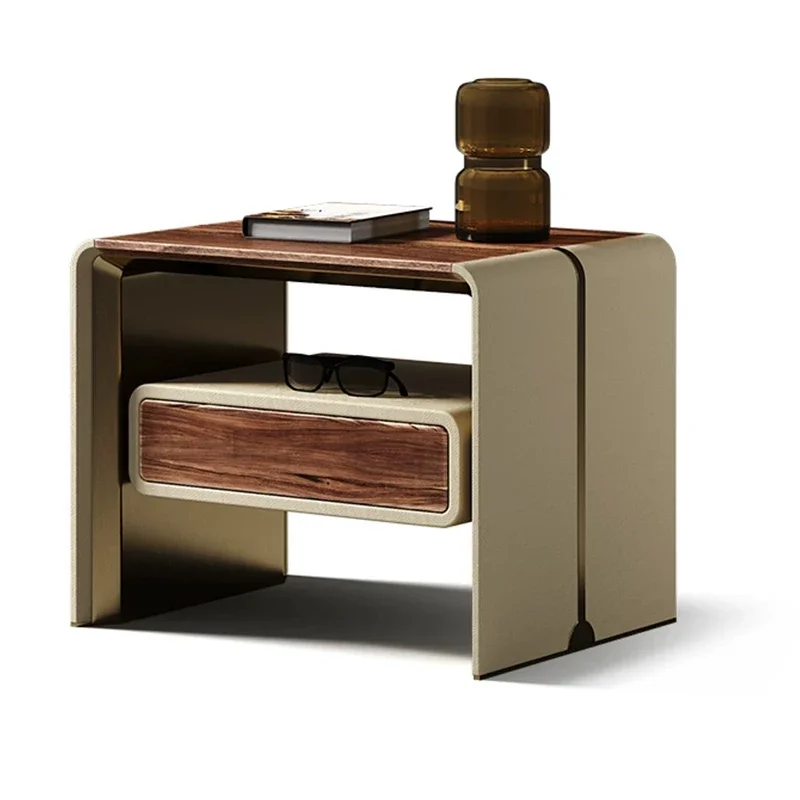 High-end bedroom lockers, luxury bedside tables, single drawers, wooden panels, bedroom furniture