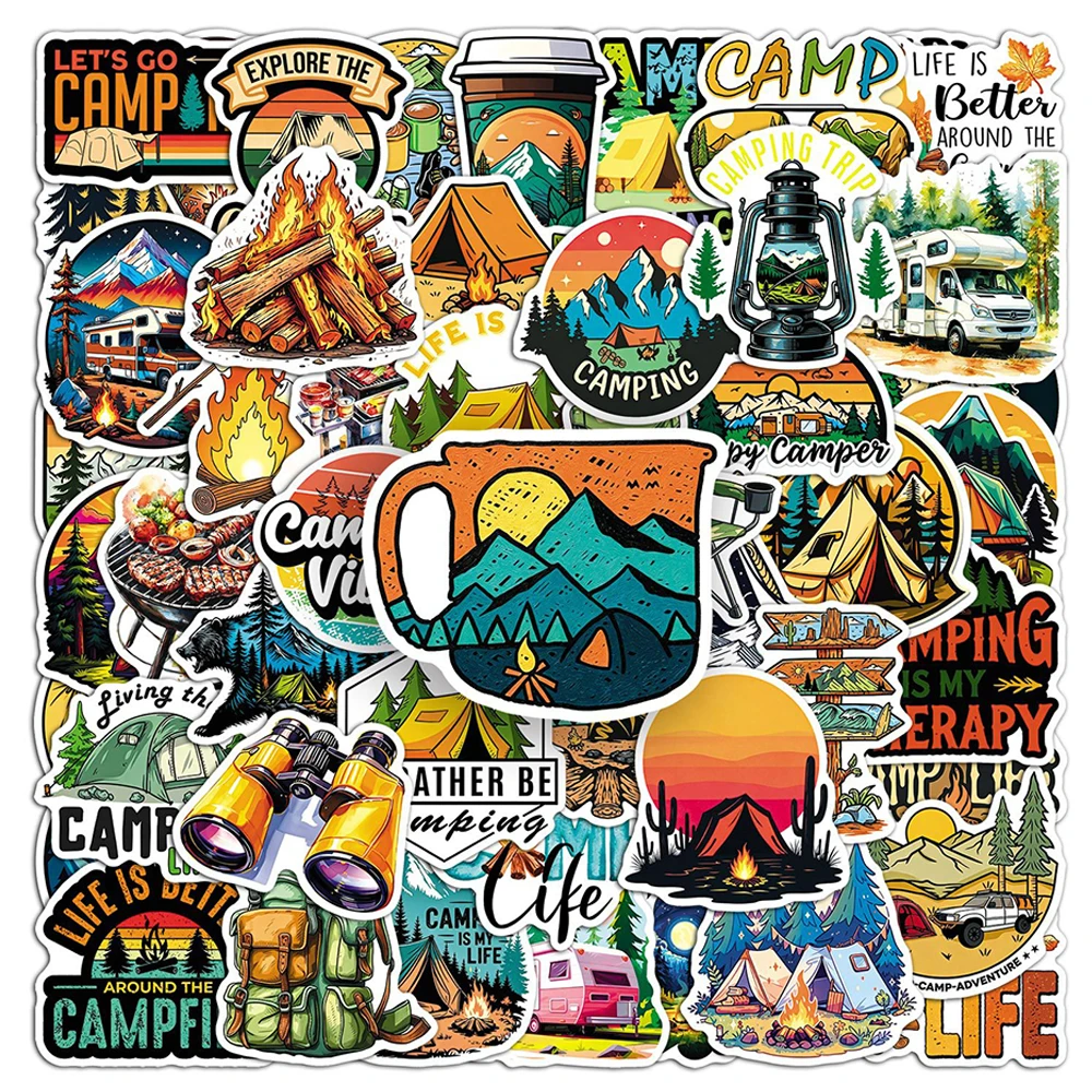 10/30/50pcs Camping Tent Stickers Outdoor Activity Graffiti Decals Waterproof DIY Laptop Notebook Journal Outdoor Hiking Sticker