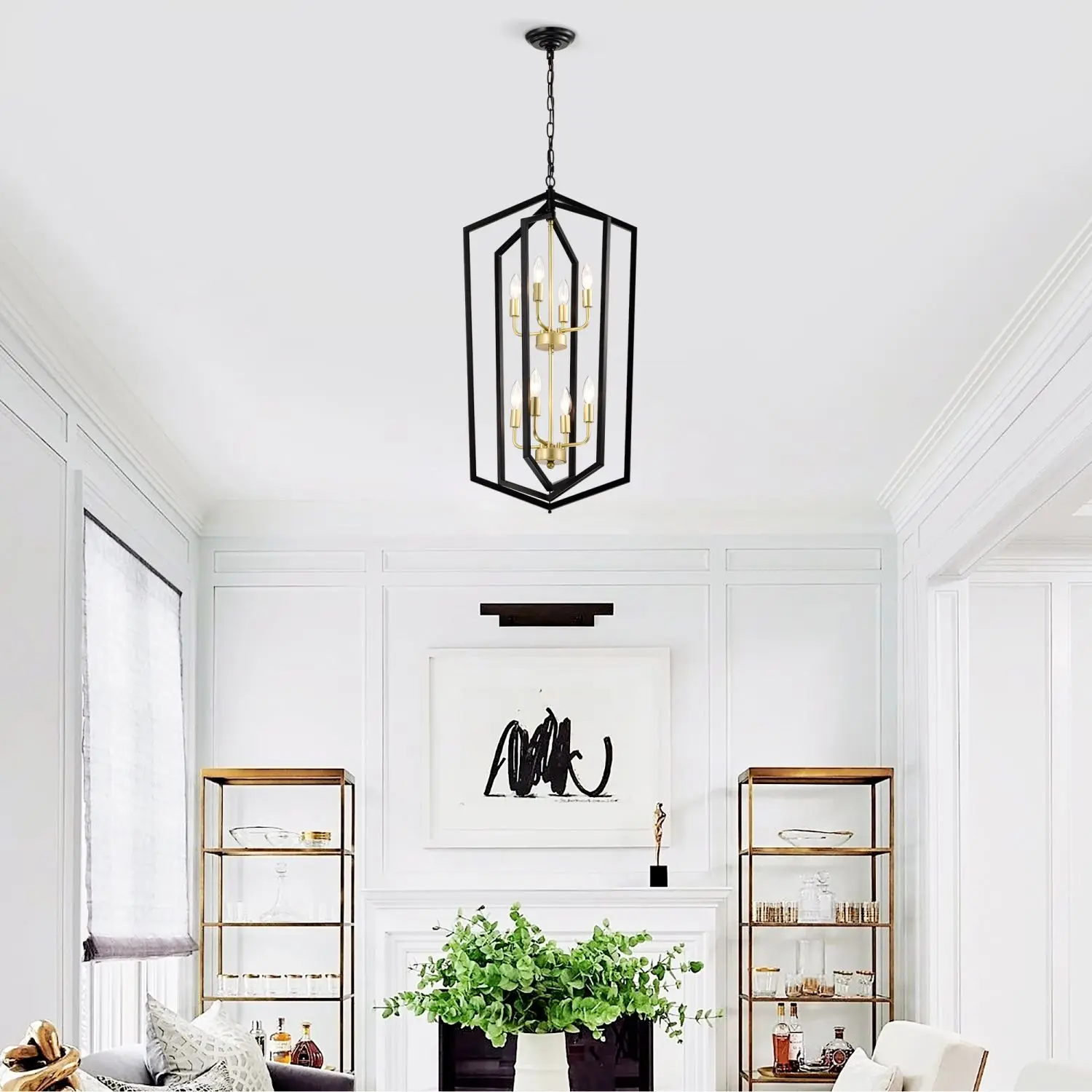 Modern farmhouse chandelier black lantern chandelier 8 lights chandelier type iron metal lamp E12 bulb kitchen entrance channel