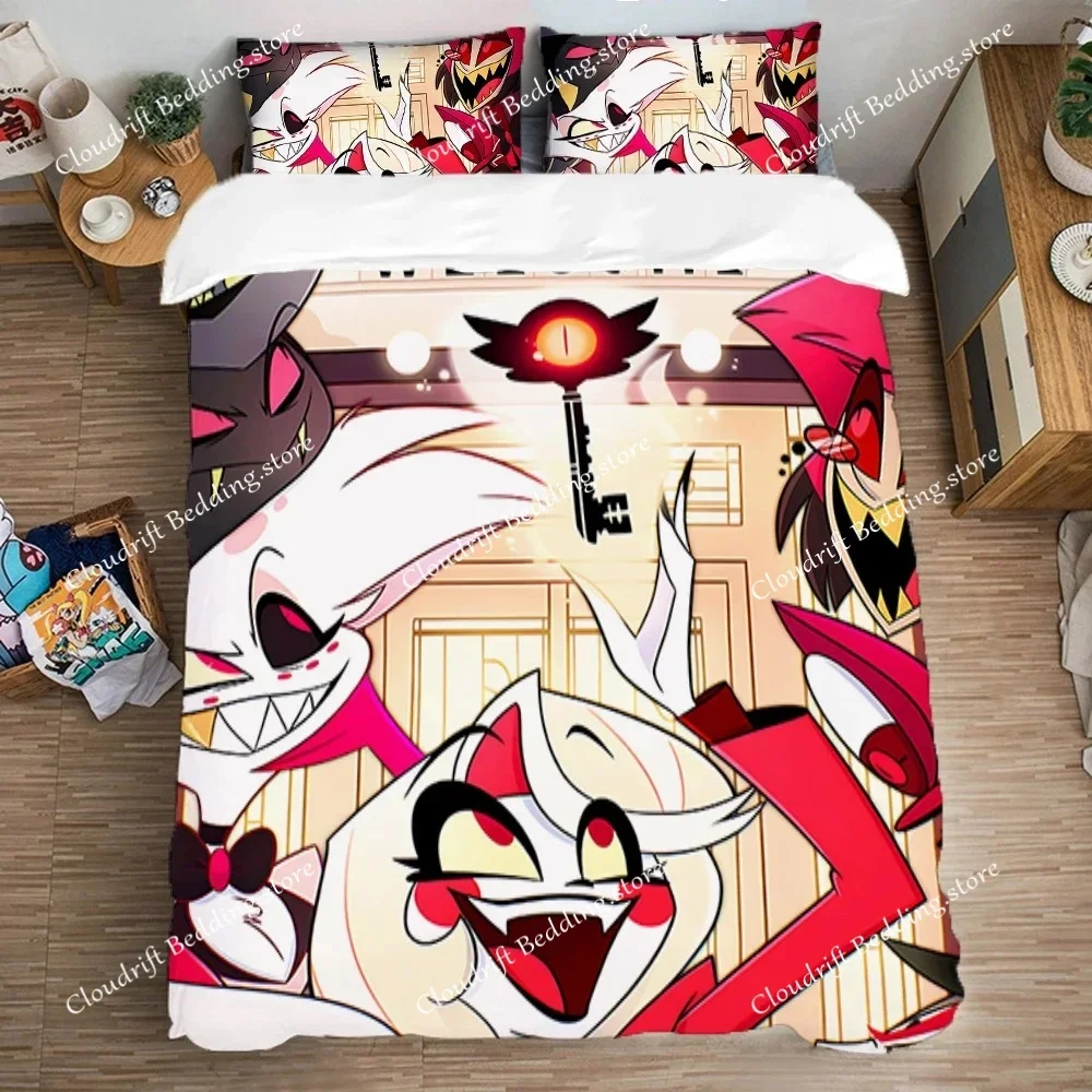 

Queen Bed Comforter Sets Art Quilt Cover Set H-Hazbin Hotels Bedding Set Double Size Duvet Covers Pillowcase Fashion Linen Home0
