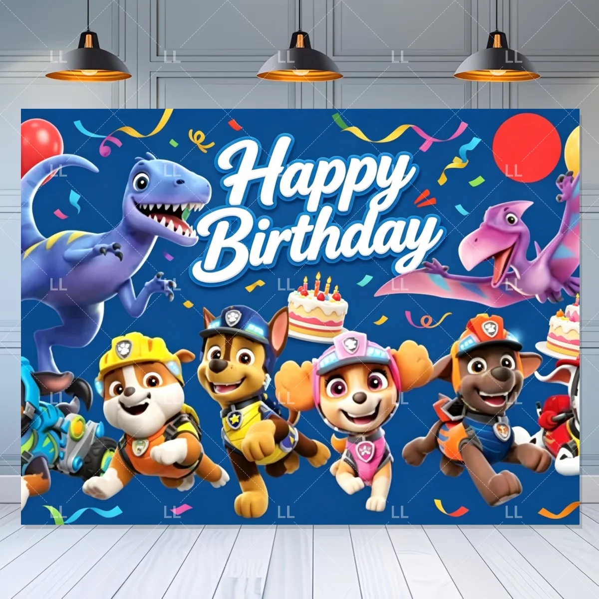Paw Patrol Brave Dinosaur Island Themen-Hintergrund für Kindergeburtstag, Dekoration für Kindergeburtstag, niedlicher Welpenhund, Fotohintergrund für Kinder, Babyparty