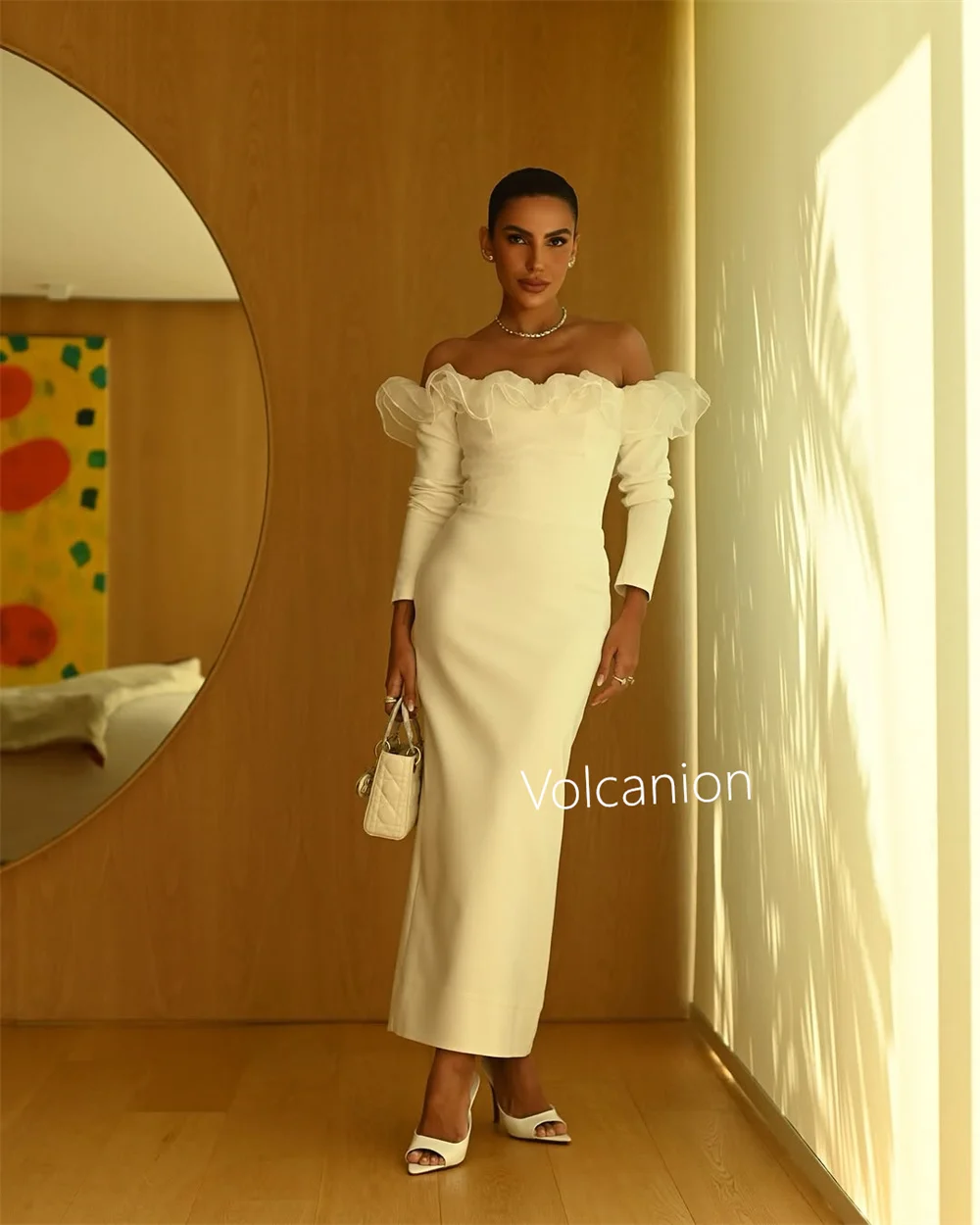 Robe mi-longue en Jersey personnalisée, à volants, épaules dénudées, sur mesure, pour occasions formelles, mode de soirée