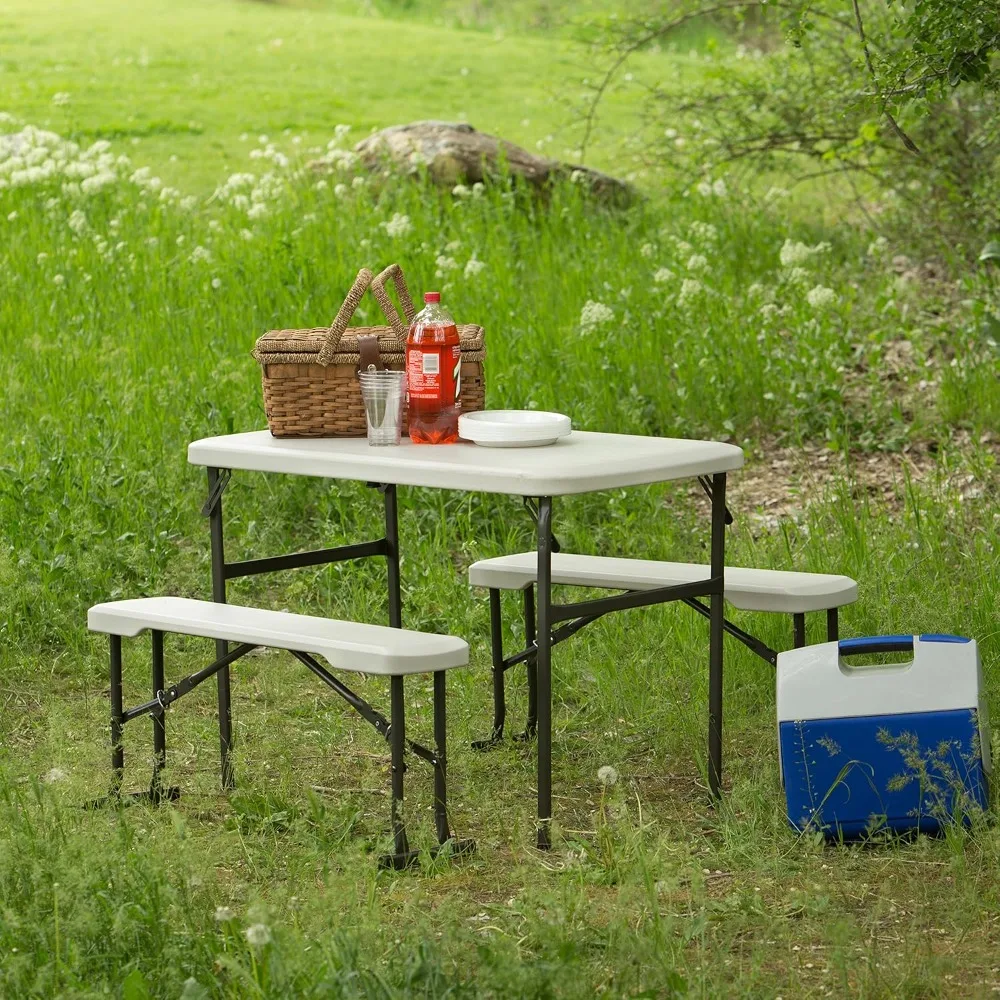LIFETIME 80373 Draagbare opvouwbare camping RV picknicktafel en bankset, amandel