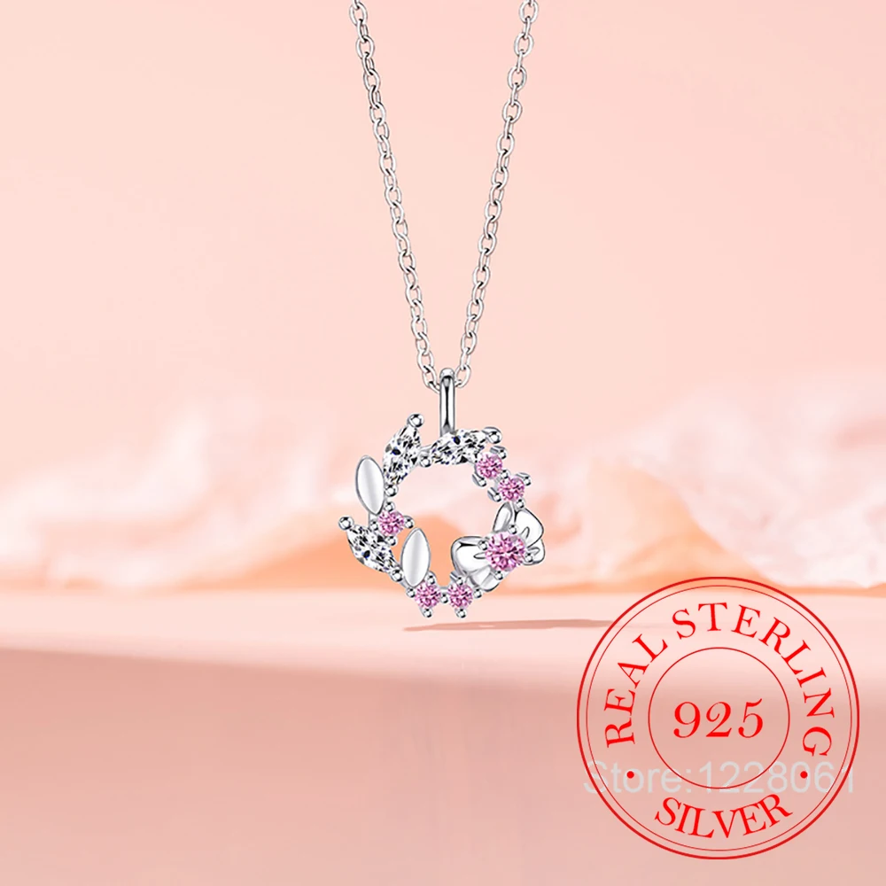 

Ювелирные изделия из стерлингового серебра 925, подвеска с кристаллами и бабочкой и цветком, ожерелье для женщин, цепочка на ключицы, ювелирное изделие для свадебной вечеринки, подарок